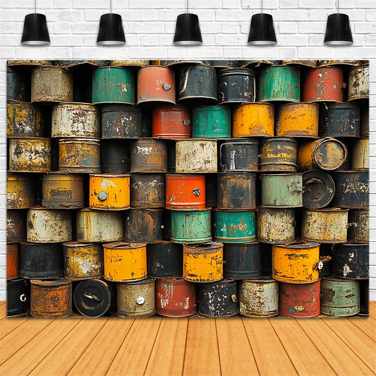 Vintage Backdrop Oil Barrel Wall Backdrop UK CSH4-303