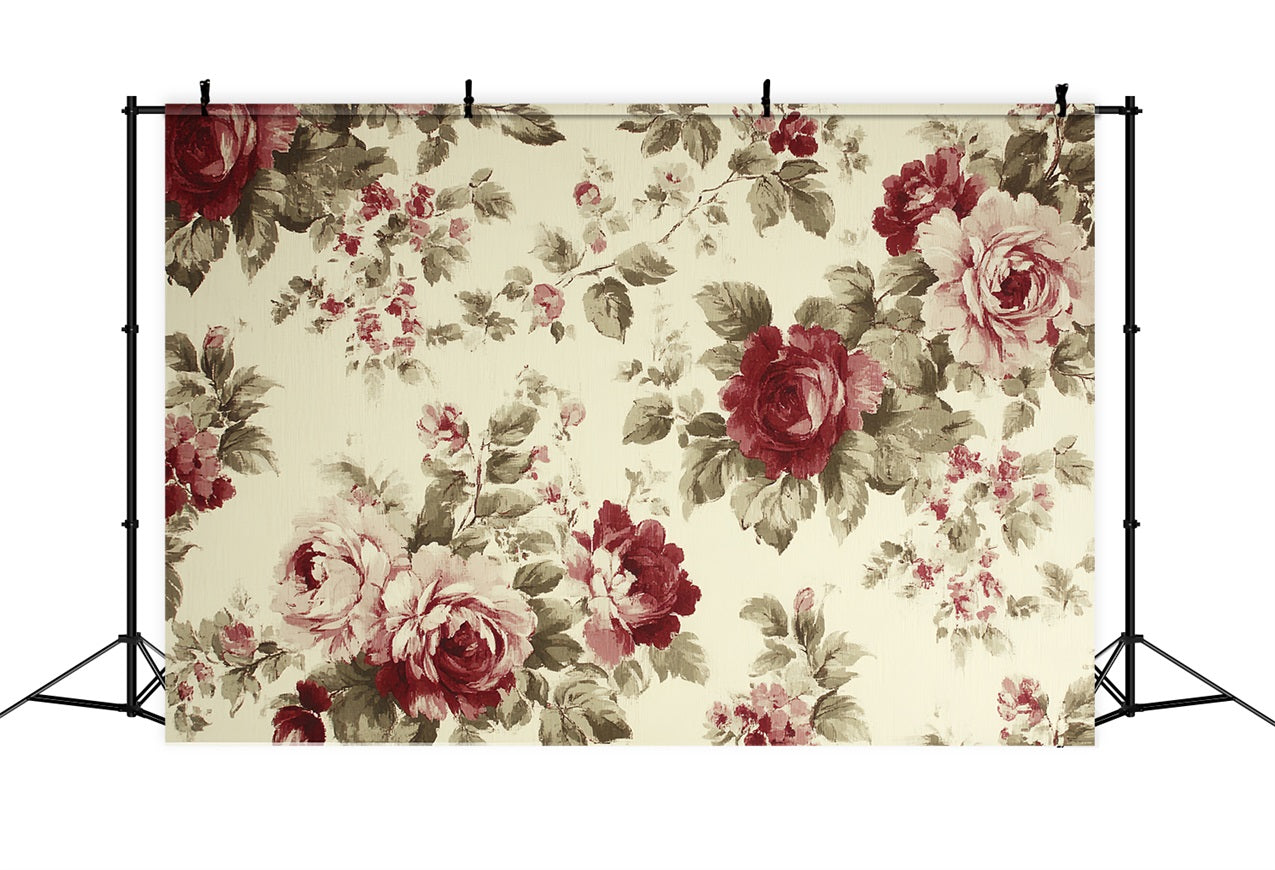 Vintage Photo Backdrop Red Roses Floral Backdrop UK CSH4-304