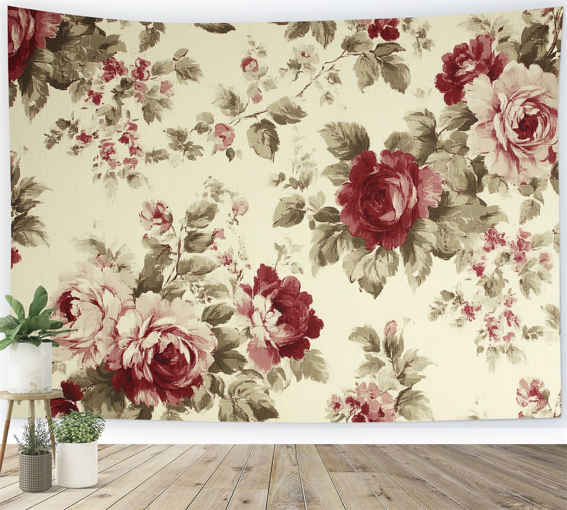 Vintage Photo Backdrop Red Roses Floral Backdrop UK CSH4-304