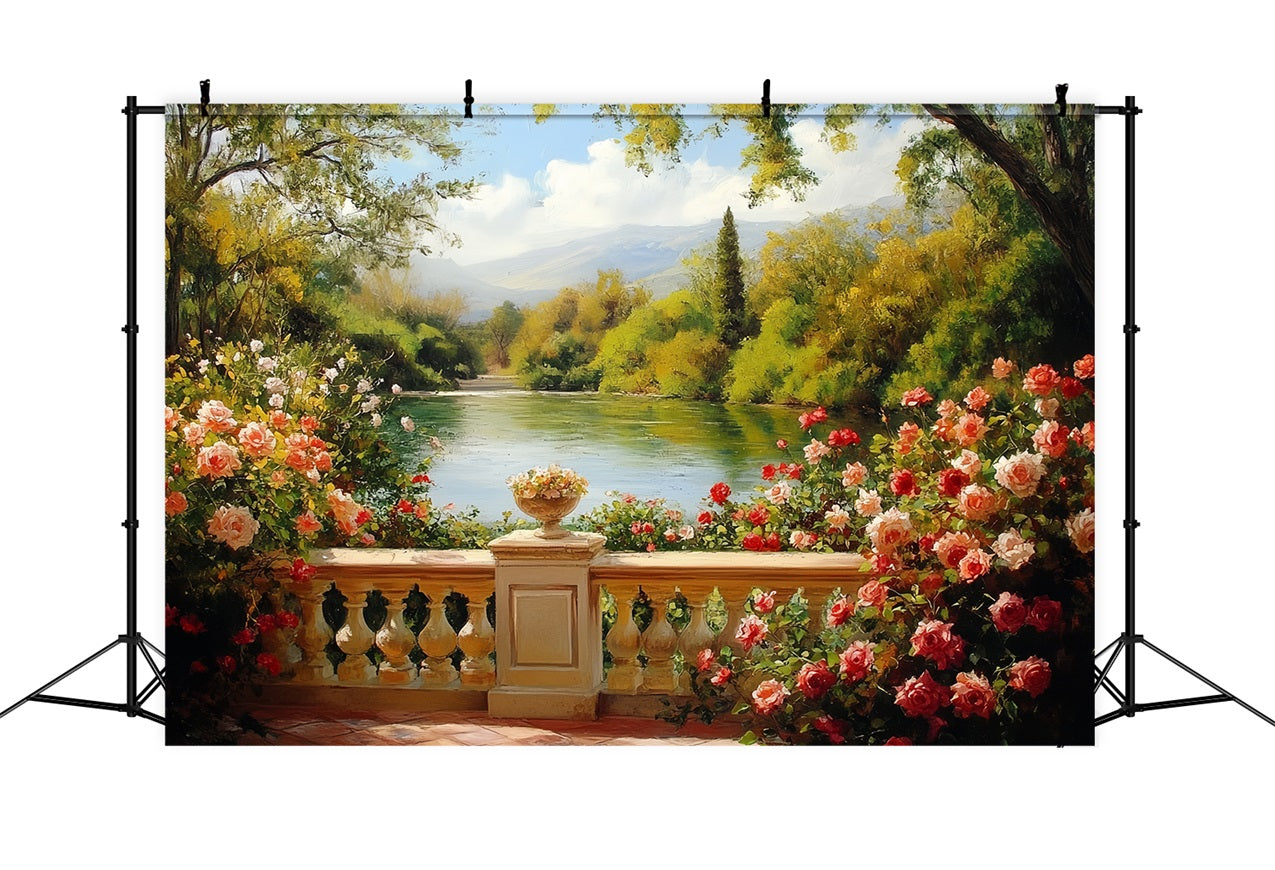 Vintage Backdrop Rose Garden Lake View Backdrop UK CSH4-306