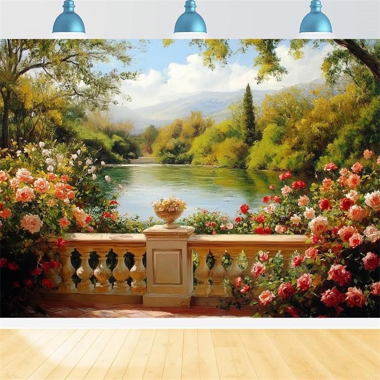 Vintage Backdrop Rose Garden Lake View Backdrop UK CSH4-306
