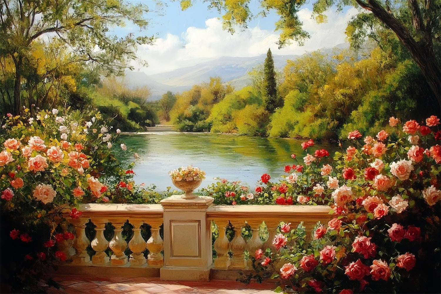Vintage Backdrop Rose Garden Lake View Backdrop UK CSH4-306