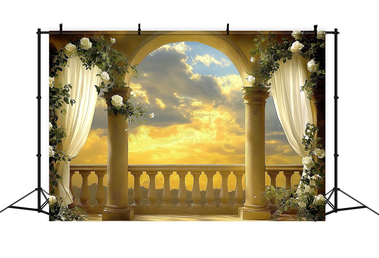 Vintage Photo Backdrop Sunset Archway Floral Backdrop UK CSH4-307