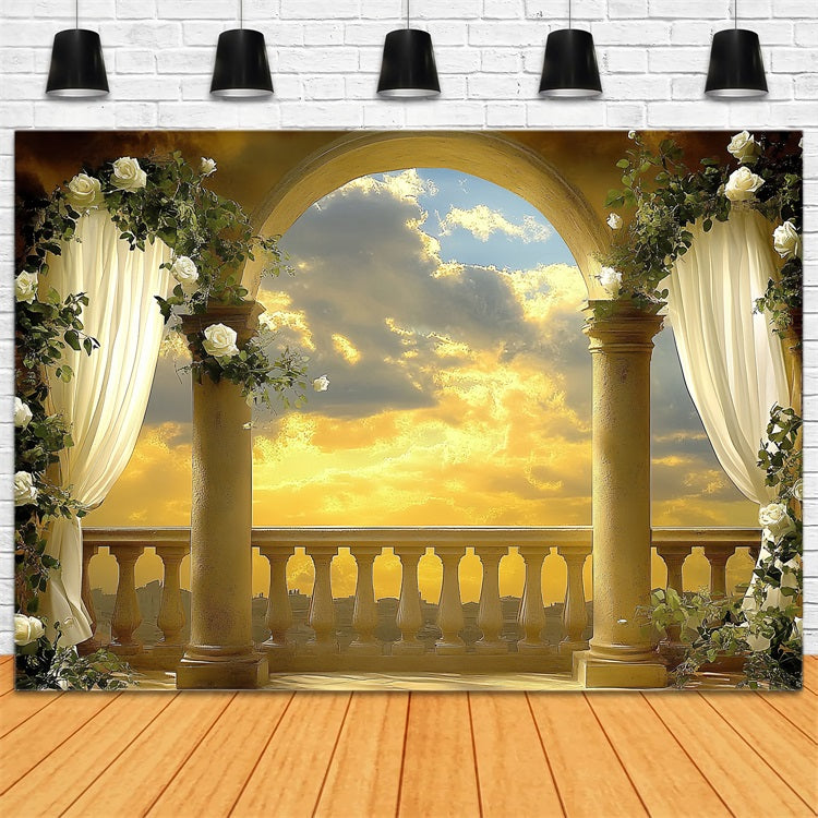 Vintage Photo Backdrop Sunset Archway Floral Backdrop UK CSH4-307