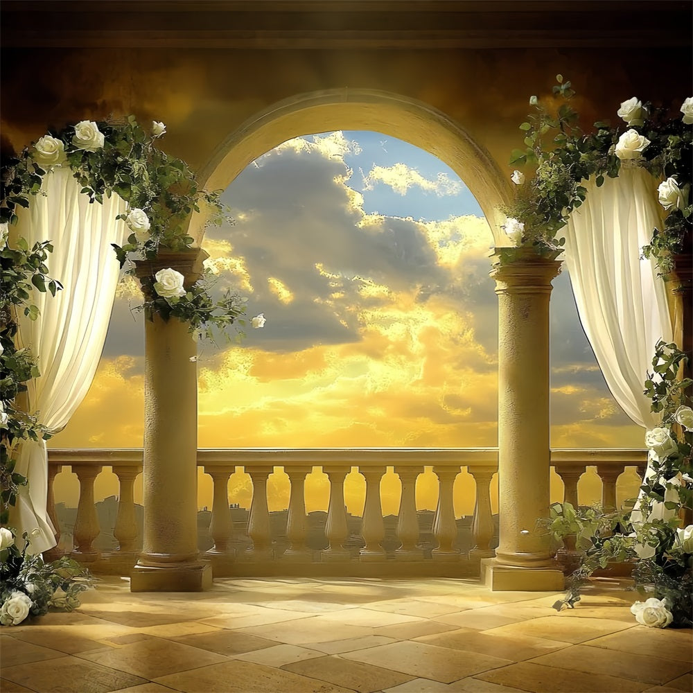 Vintage Photo Backdrop Sunset Archway Floral Backdrop UK CSH4-307