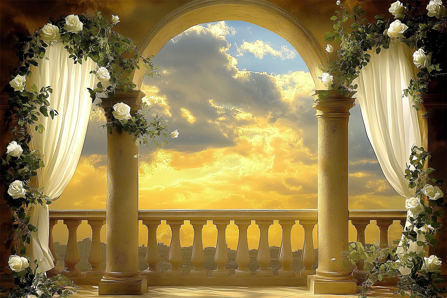 Vintage Photo Backdrop Sunset Archway Floral Backdrop UK CSH4-307