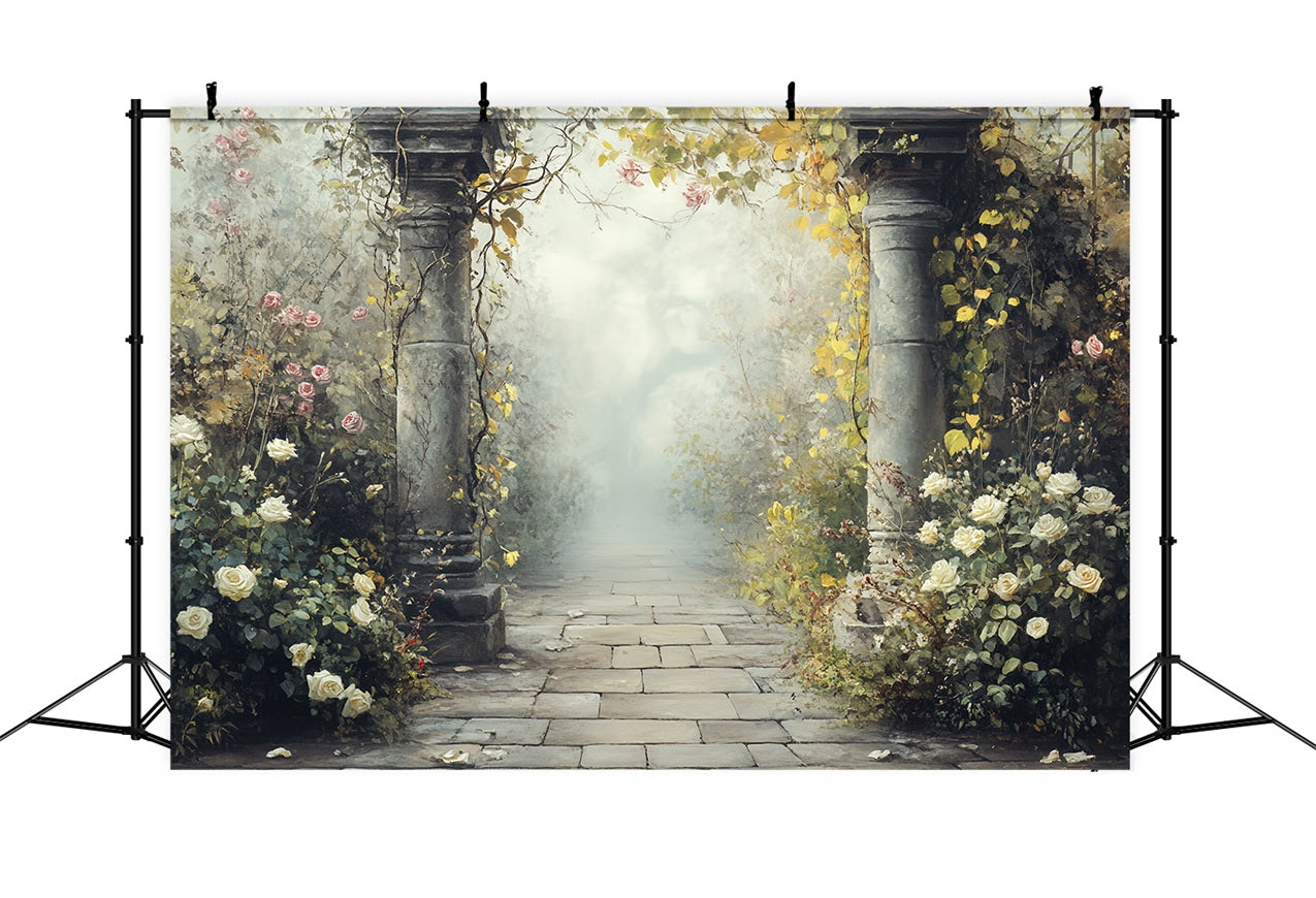 Vintage Backdrop For Photoshoot Stone Pathway Flowers Backdrop UK CSH4-311