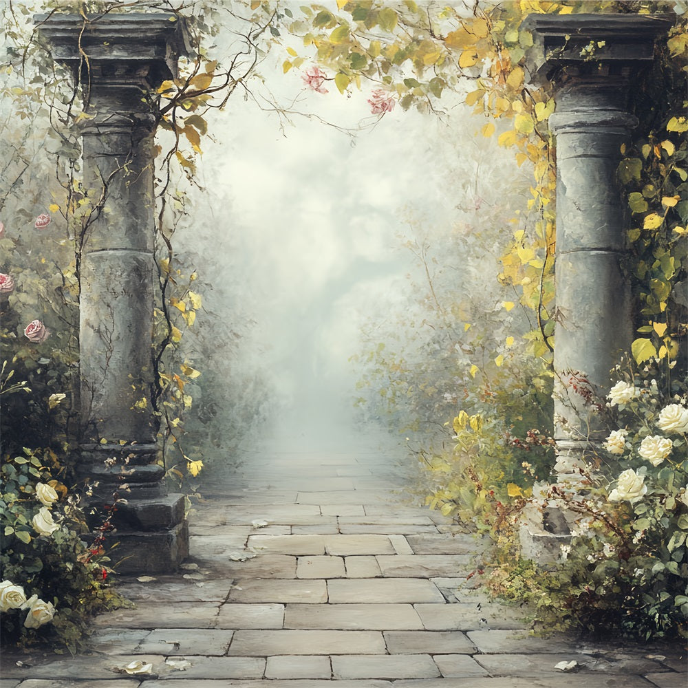 Vintage Backdrop For Photoshoot Stone Pathway Flowers Backdrop UK CSH4-311