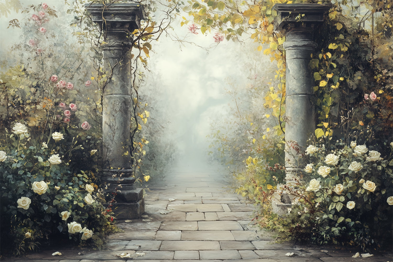 Vintage Backdrop For Photoshoot Stone Pathway Flowers Backdrop UK CSH4-311