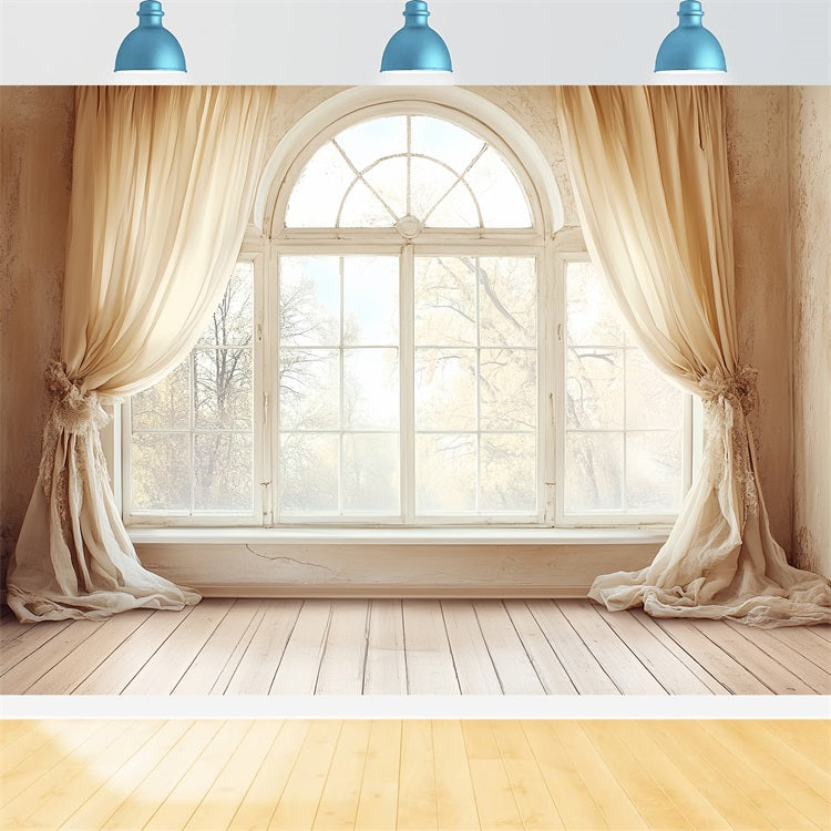 Photography Vintage Backdrops Cream Window Curtains Backdrop UK CSH4-314