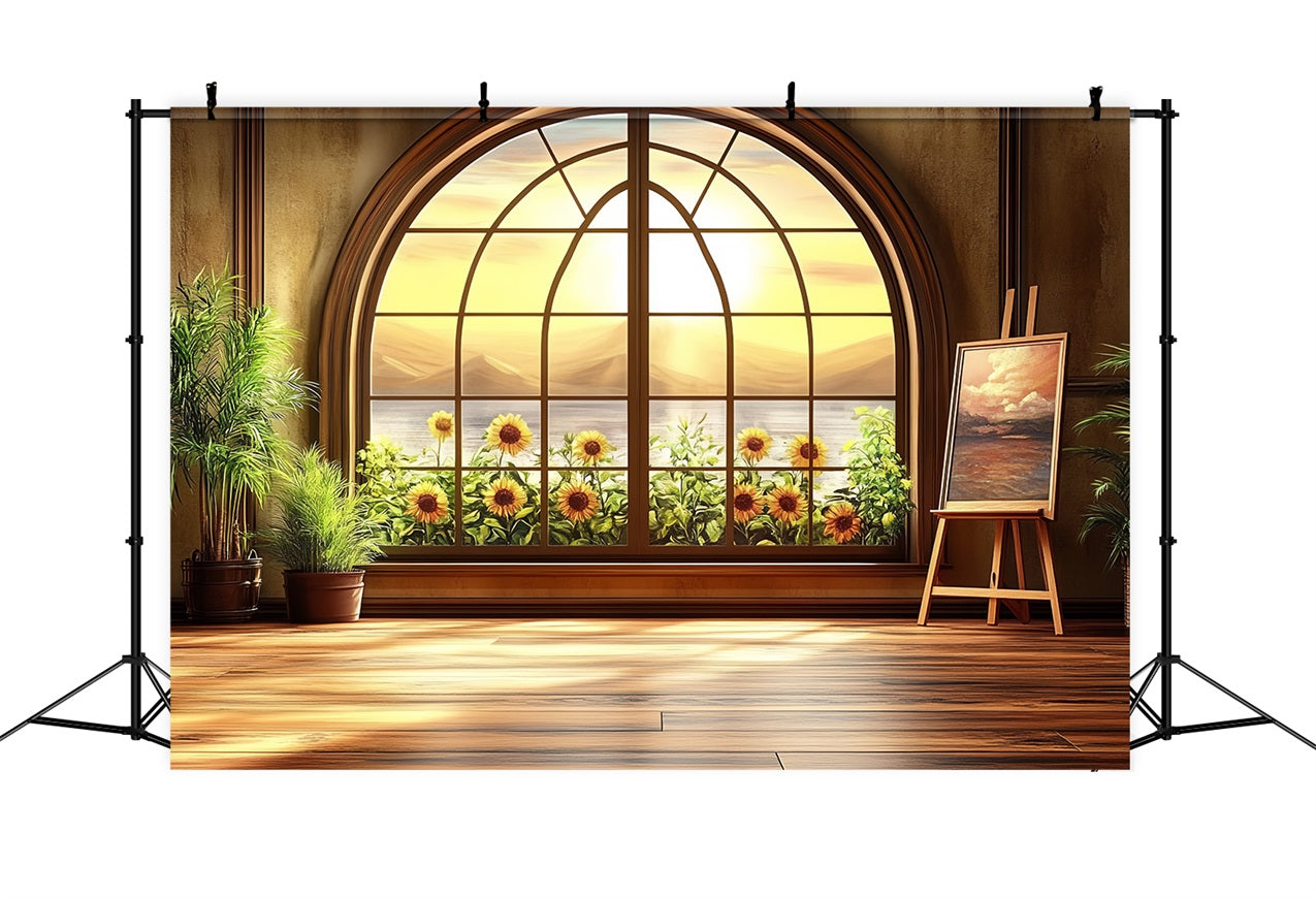 Photo Backdrop Vintage Sunflower Garden Window Backdrop UK CSH4-317