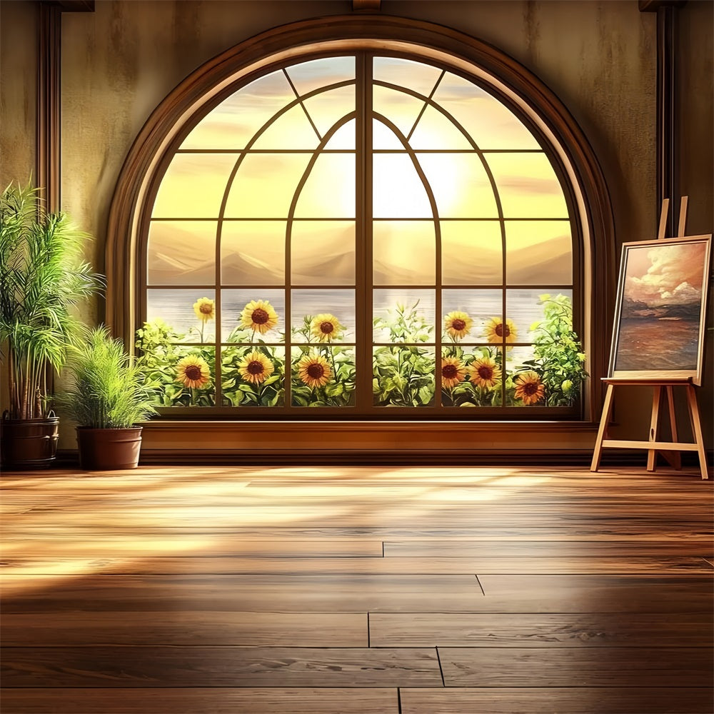 Photo Backdrop Vintage Sunflower Garden Window Backdrop UK CSH4-317