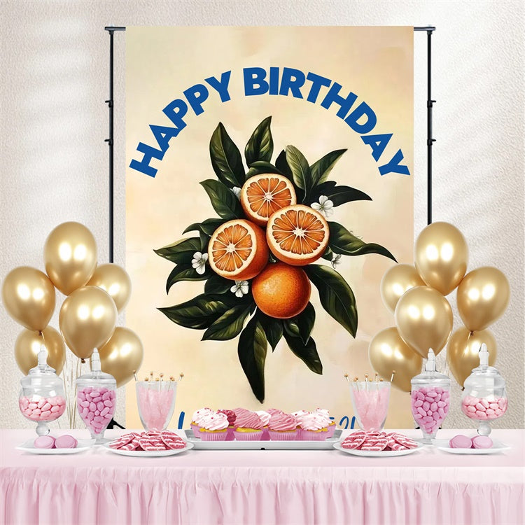 Personalized 21st Birthday Backdrop Juicy Citrus Green Leaves Backdrop UK CSH4-35