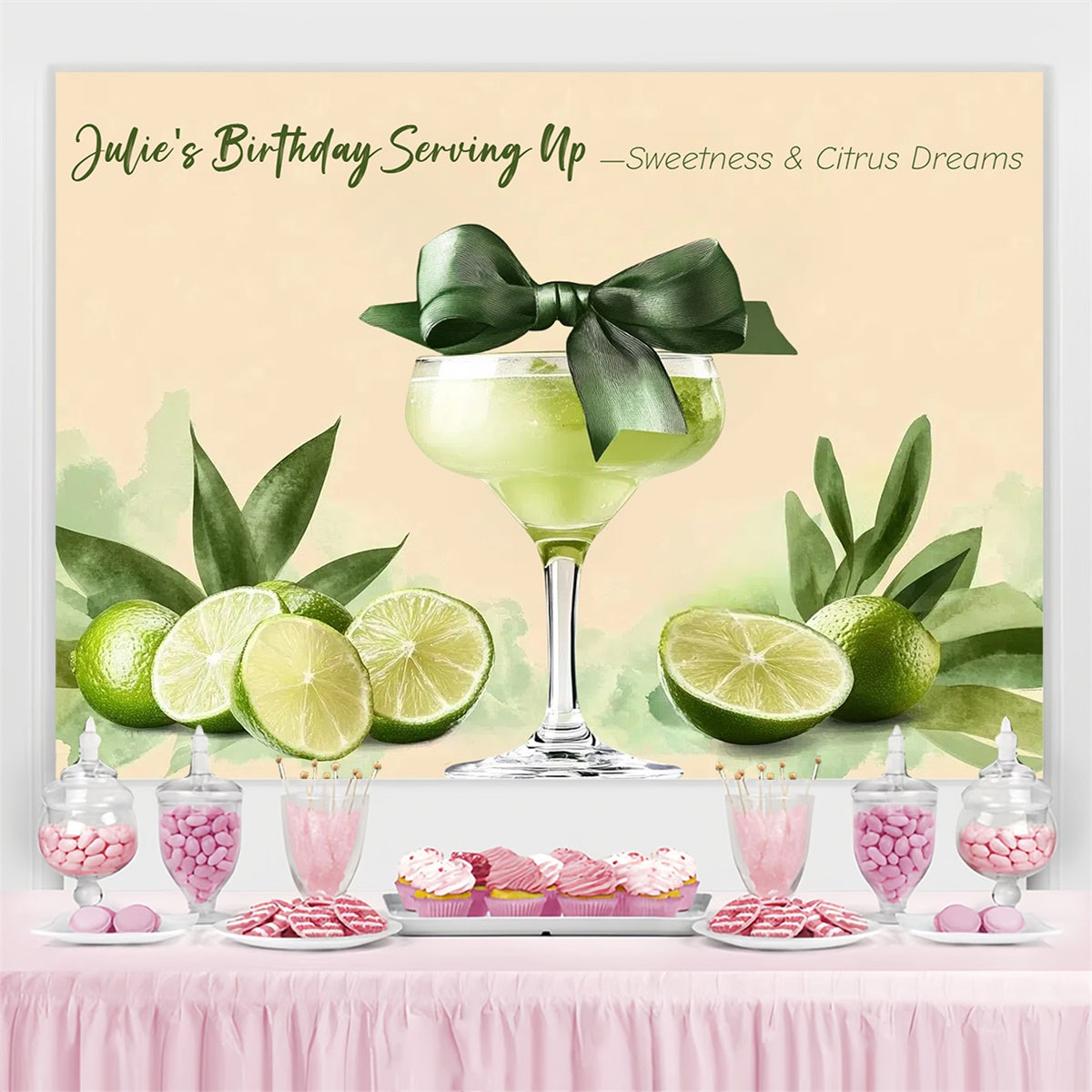 Custom Birthday Backdrops Green Lime Cocktail Citrus Backdrop UK CSH4-36