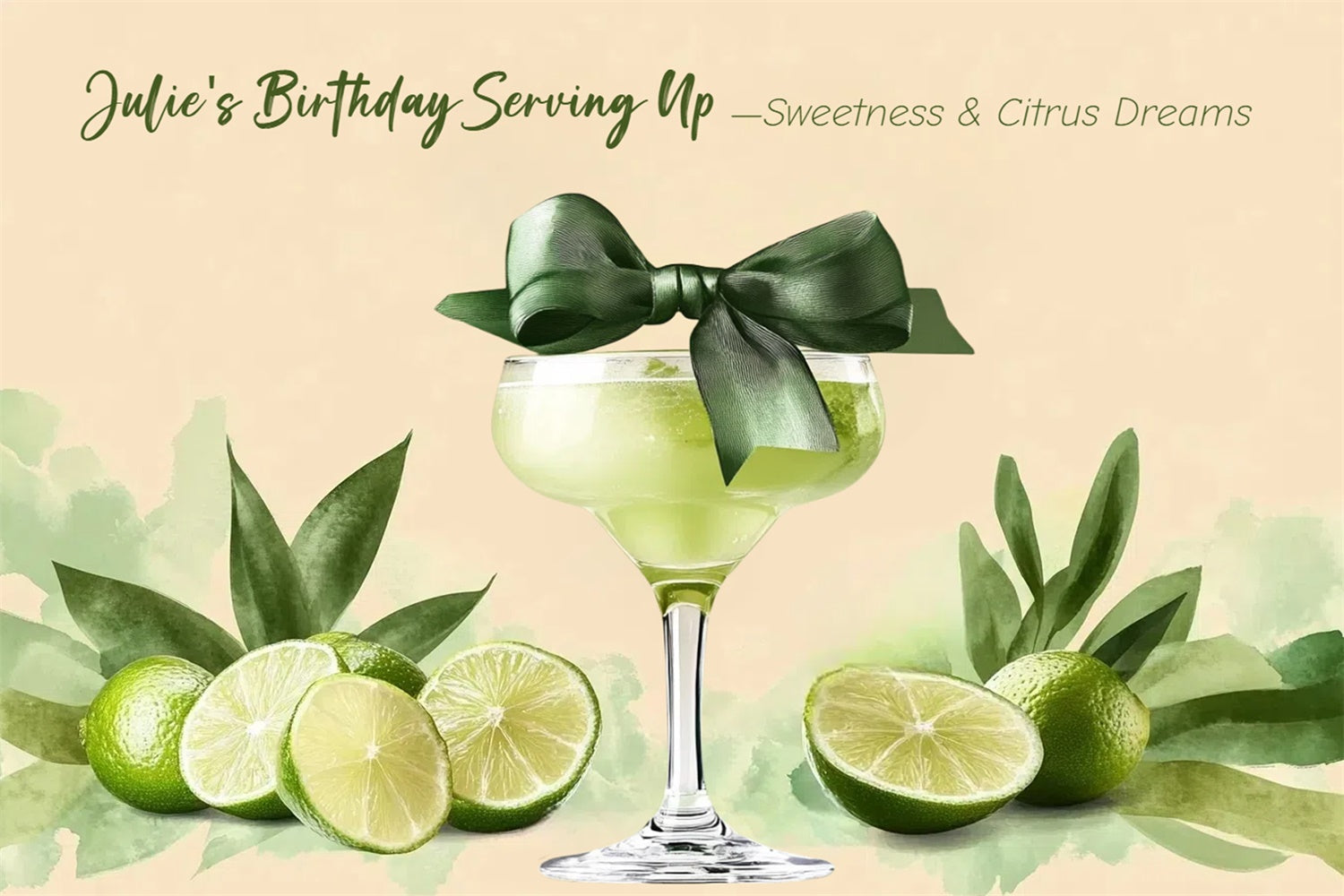 Custom Birthday Backdrops Green Lime Cocktail Citrus Backdrop UK CSH4-36