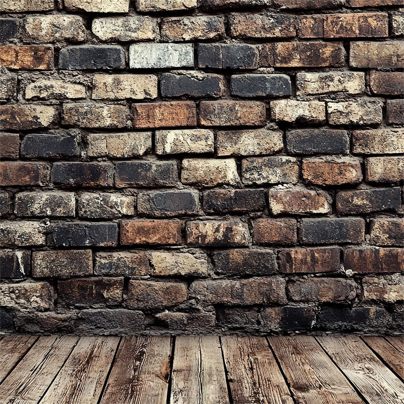 Retro Backdrop Rustic Brick Wall Wood Vintage Backdrop UK CSH4-391