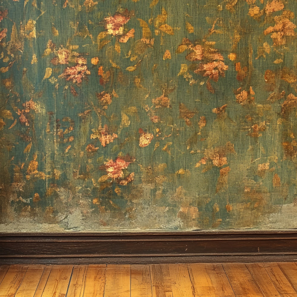 Antique Photo Backdrop Green Floral Wall Vintage Backdrops UK CSH4-392