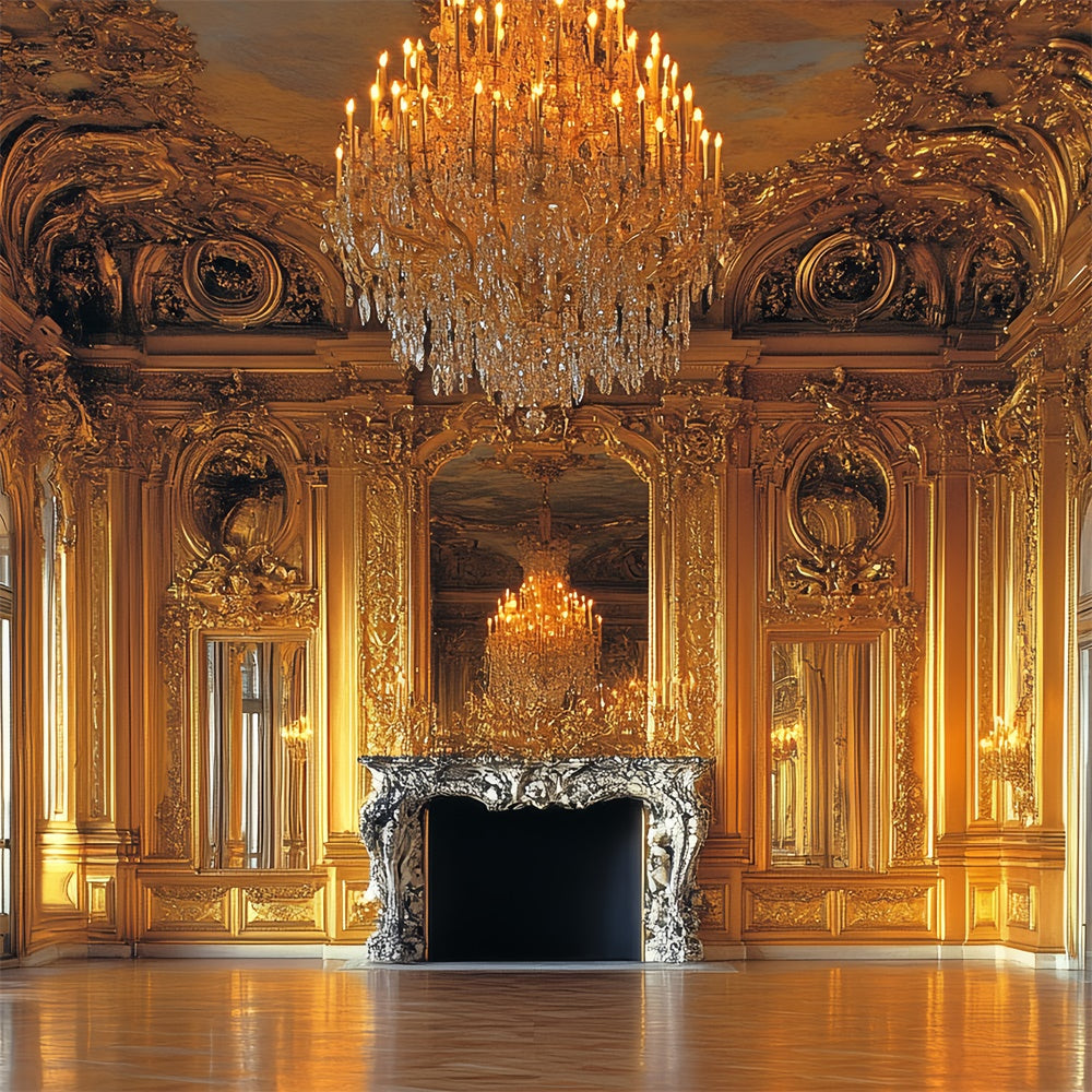 Vintage Photo Backdrop Golden Palace Chandelier Backdrop UK CSH4-394