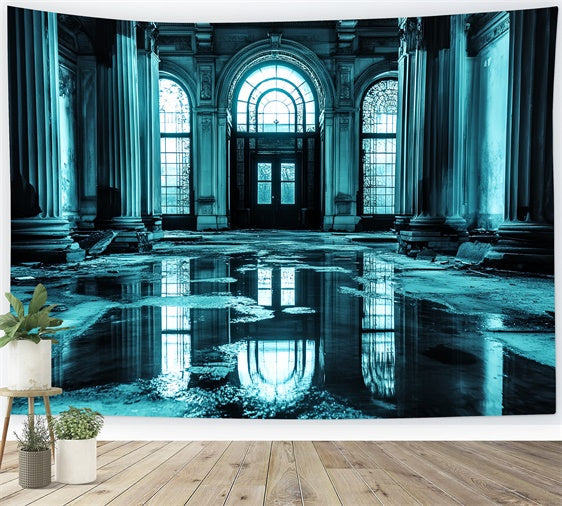 Antique Photo Backdrop Moody Blue Grand Hall Vintage Backdrop UK CSH4-397