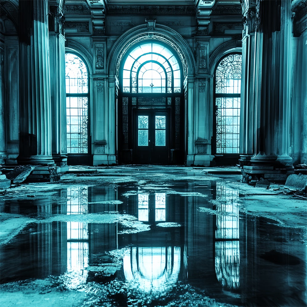 Antique Photo Backdrop Moody Blue Grand Hall Vintage Backdrop UK CSH4-397