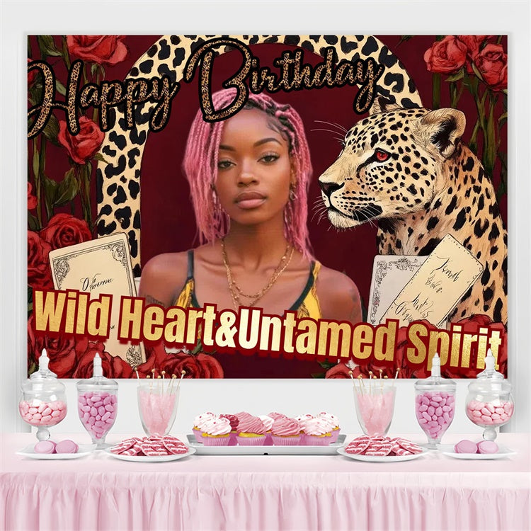 Personalized Birthday Backdrops Animal Print Red Rose Backdrop UK CSH4-40