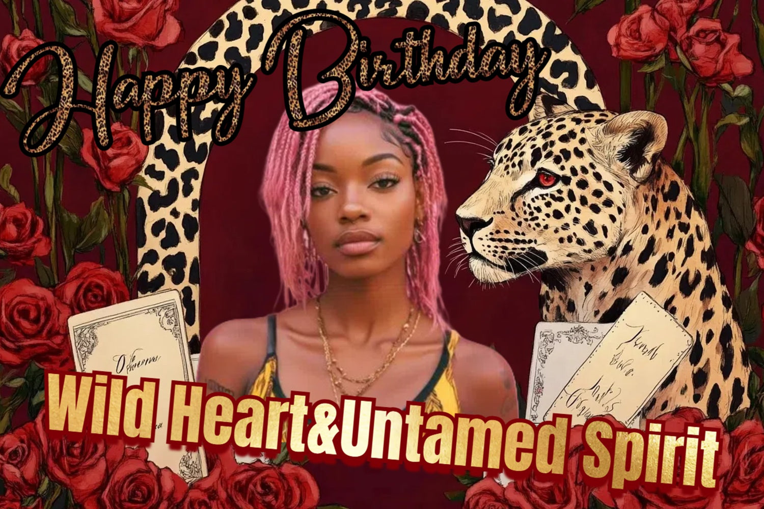 Personalized Birthday Backdrops Animal Print Red Rose Backdrop UK CSH4-40