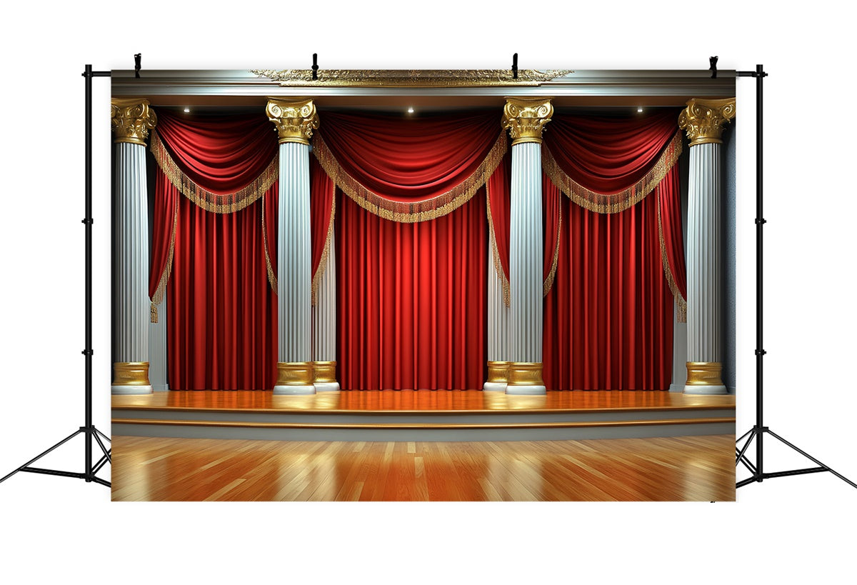Vintage Photo Backdrops Red Curtain Stage Pillars Backdrop UK CSH4-403