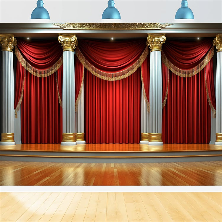 Vintage Photo Backdrops Red Curtain Stage Pillars Backdrop UK CSH4-403