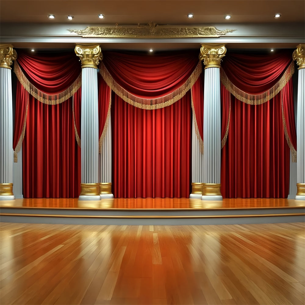 Vintage Photo Backdrops Red Curtain Stage Pillars Backdrop UK CSH4-403