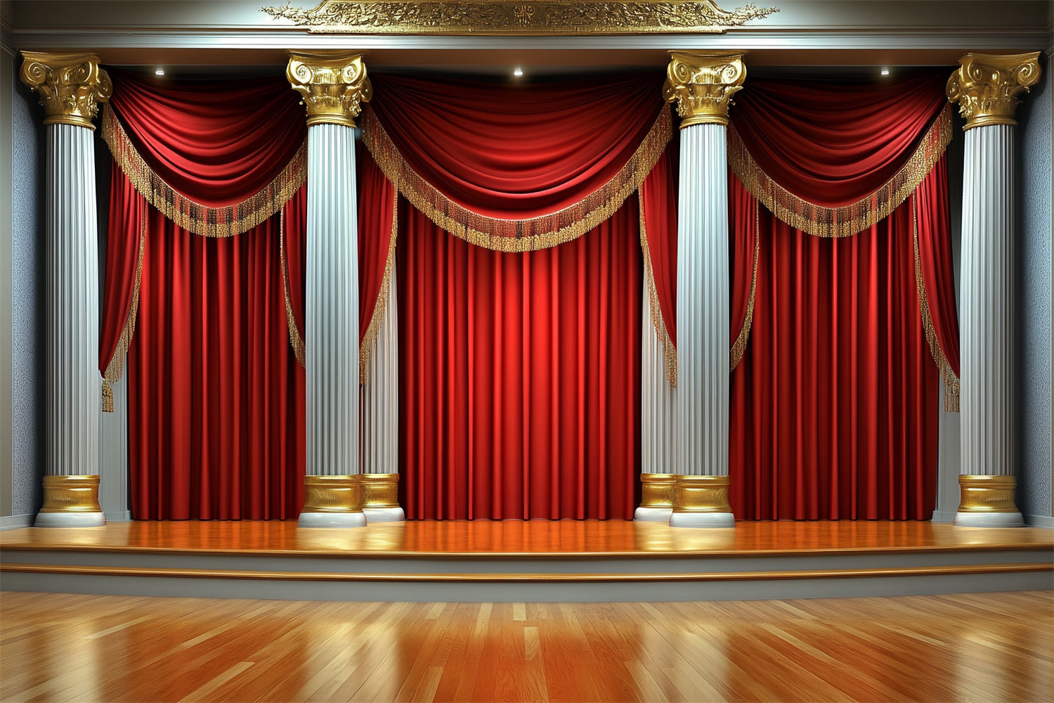 Vintage Photo Backdrops Red Curtain Stage Pillars Backdrop UK CSH4-403