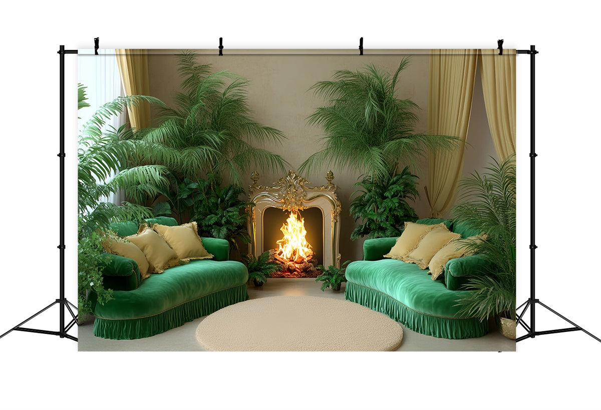 Vintage Backdrops Cozy Room Fireplace Plants Backdrop UK CSH4-410