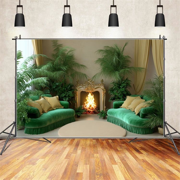 Vintage Backdrops Cozy Room Fireplace Plants Backdrop UK CSH4-410