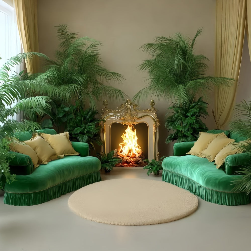 Vintage Backdrops Cozy Room Fireplace Plants Backdrop UK CSH4-410
