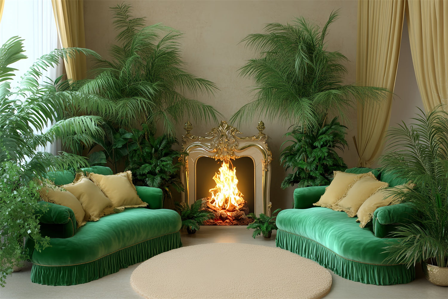 Vintage Backdrops Cozy Room Fireplace Plants Backdrop UK CSH4-410