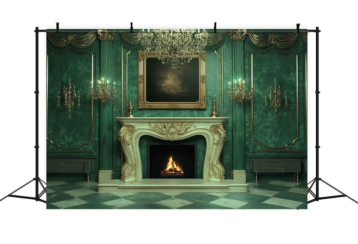 Victorian Photo Backdrop Luxurious Green Palace Vintage Backdrop UK CSH4-411