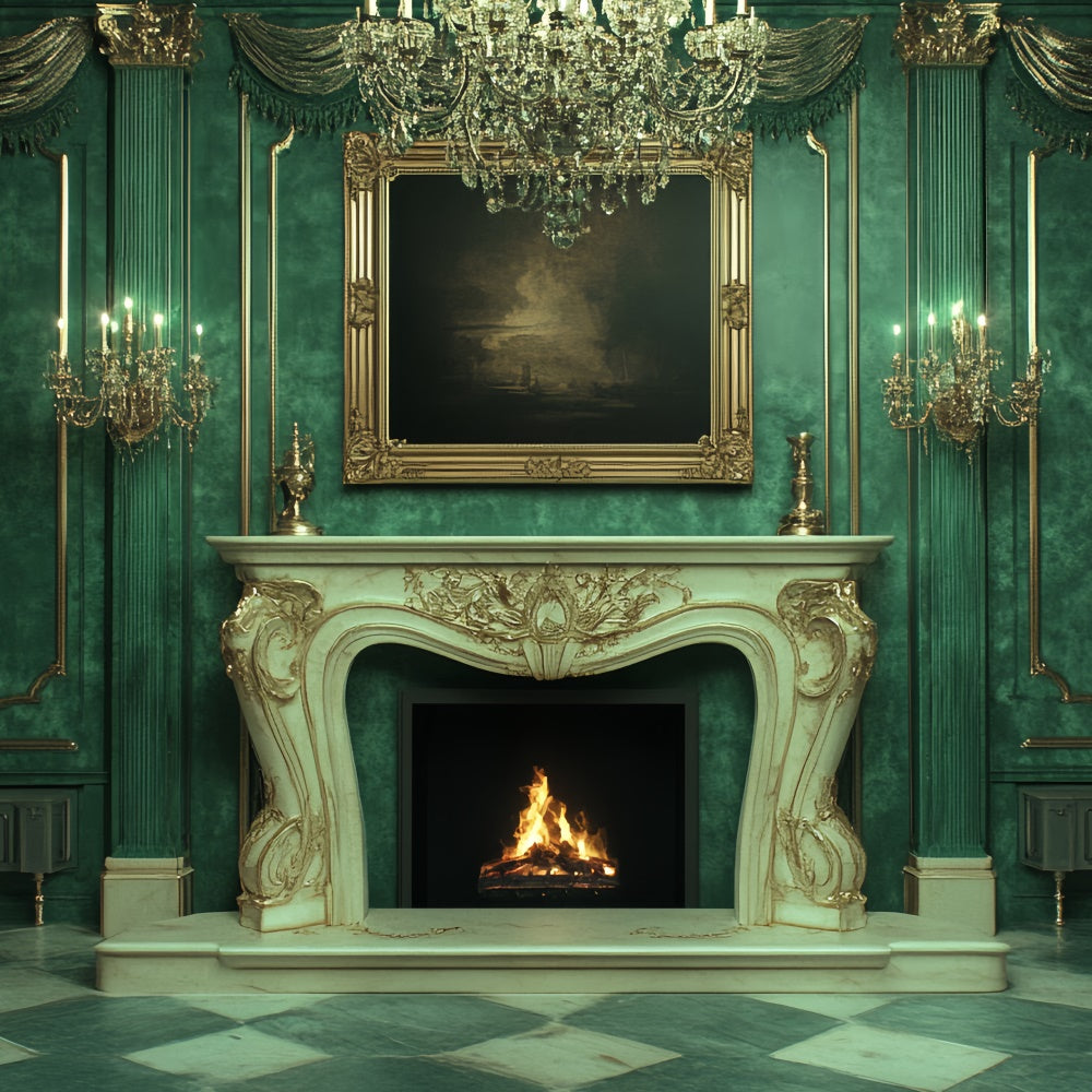 Victorian Photo Backdrop Luxurious Green Palace Vintage Backdrop UK CSH4-411