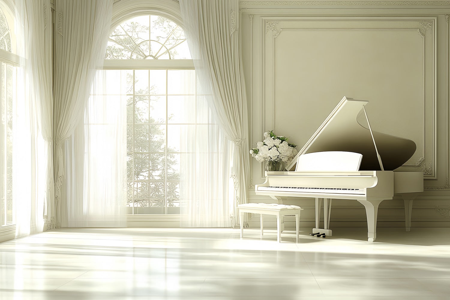 Vintage Photo Backdrop White Piano Elegant Room Backdrop UK CSH4-414
