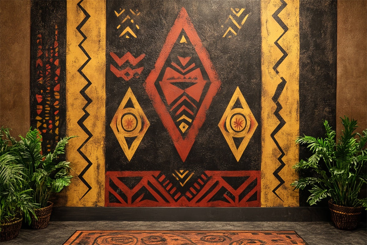 Vintage Wall Backdrop African Geometric Pattern Backdrop UK CSH4-420