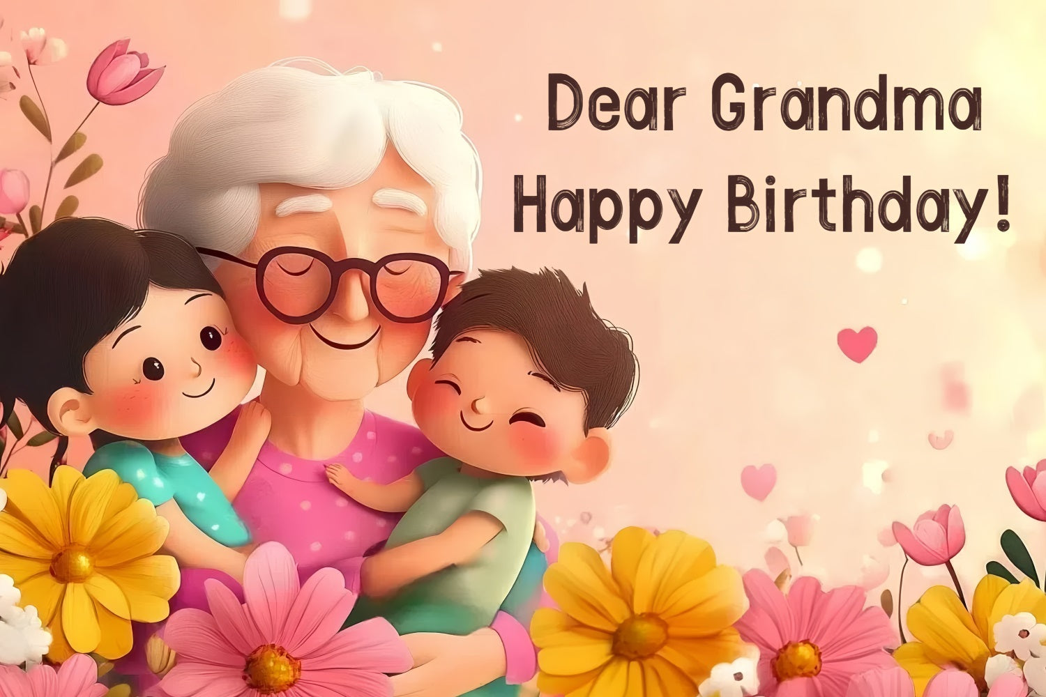 Birthday Backdrop Cartoon Grandma Hug Personalized Backdrop UK CSH4-51