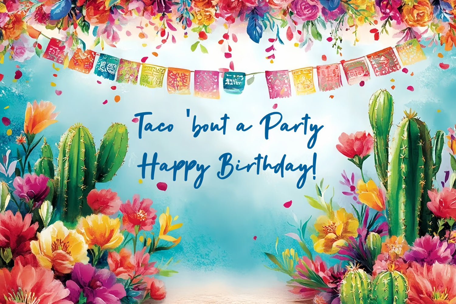 Backdrop Ideas For Birthday Fiesta Cactus Floral Personalised Backdrop UK CSH4-54