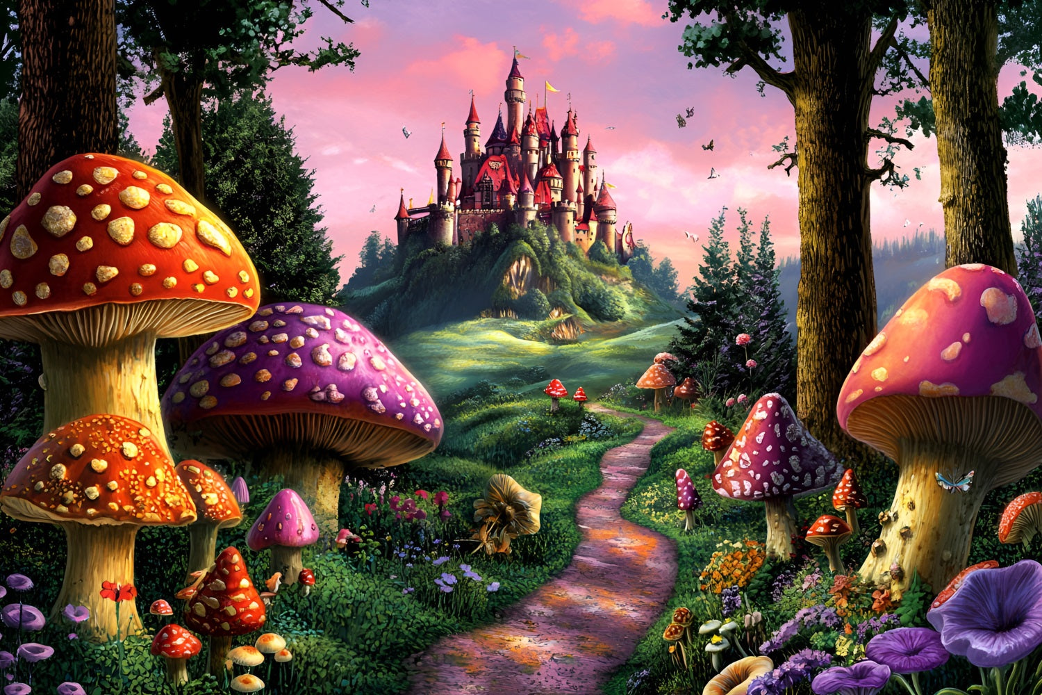 Fantasy Forest Backdrop Mushroom Path Castle Backdrop UK CSH4-78