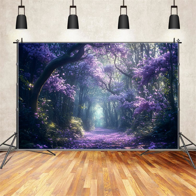 Forest Scene Backdrop Purple Flower Trail Backdrop UK CSH4-86