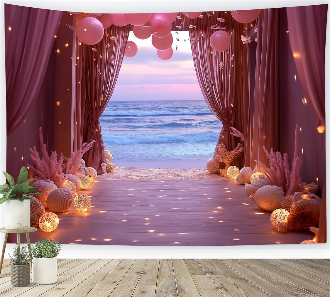 Summer Backdrops Pink Balloon Shell Ocean Backdrop UK CSH5-103