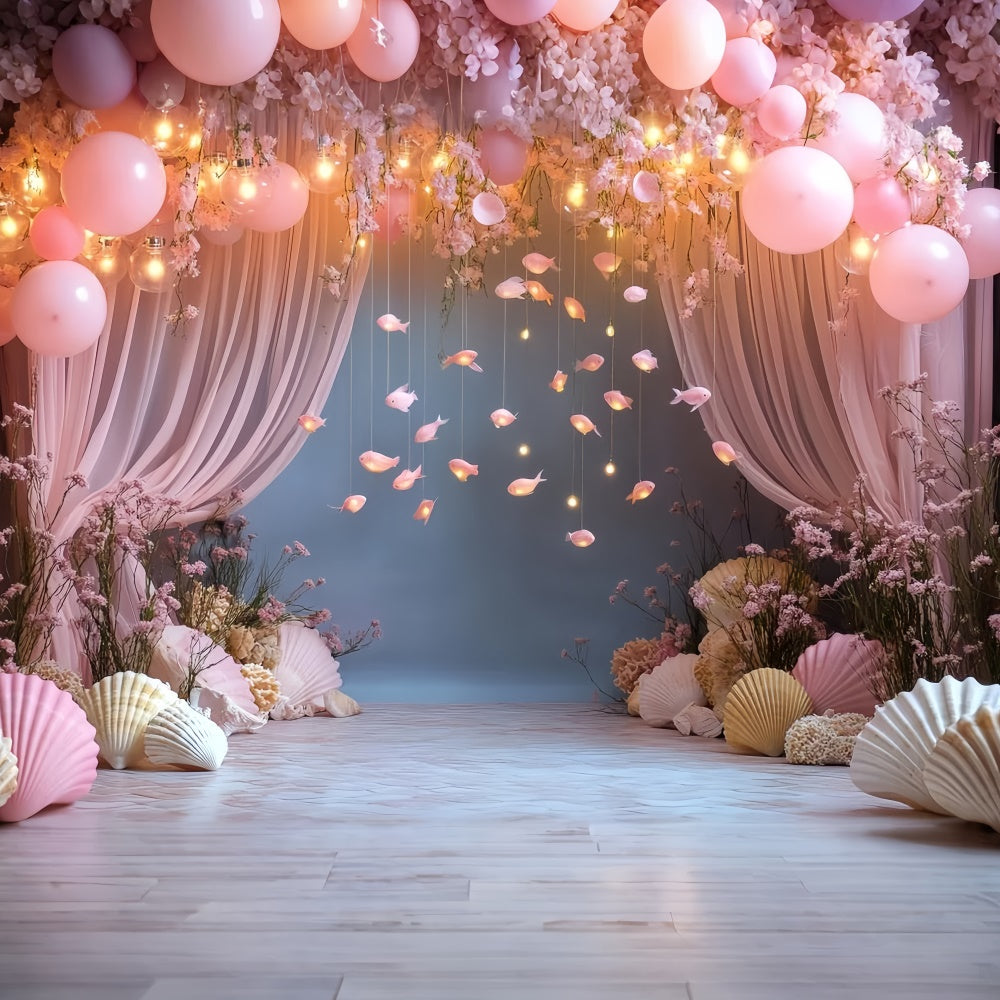 Summer Backdrop Pink Balloon Ocean Fish Backdrop UK CSH5-104
