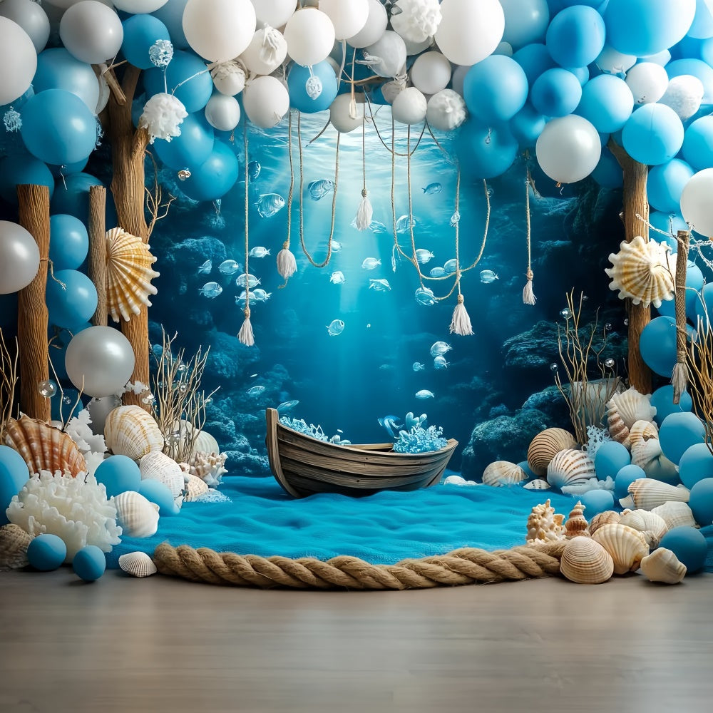 Underwater Backdrop Blue Coral Wooden Boat Summer Backdrop UK CSH5-105