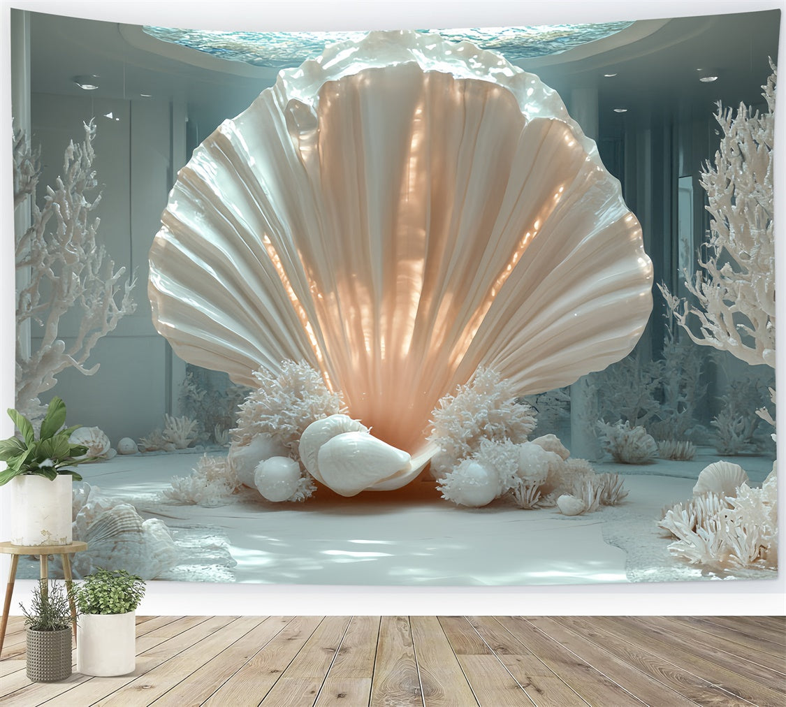 Summer Backdrops Ivory Shell Dreams Coral Backdrop UK CSH5-107