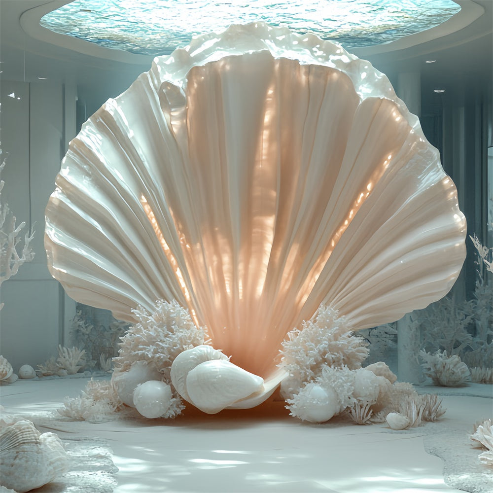 Summer Backdrops Ivory Shell Dreams Coral Backdrop UK CSH5-107
