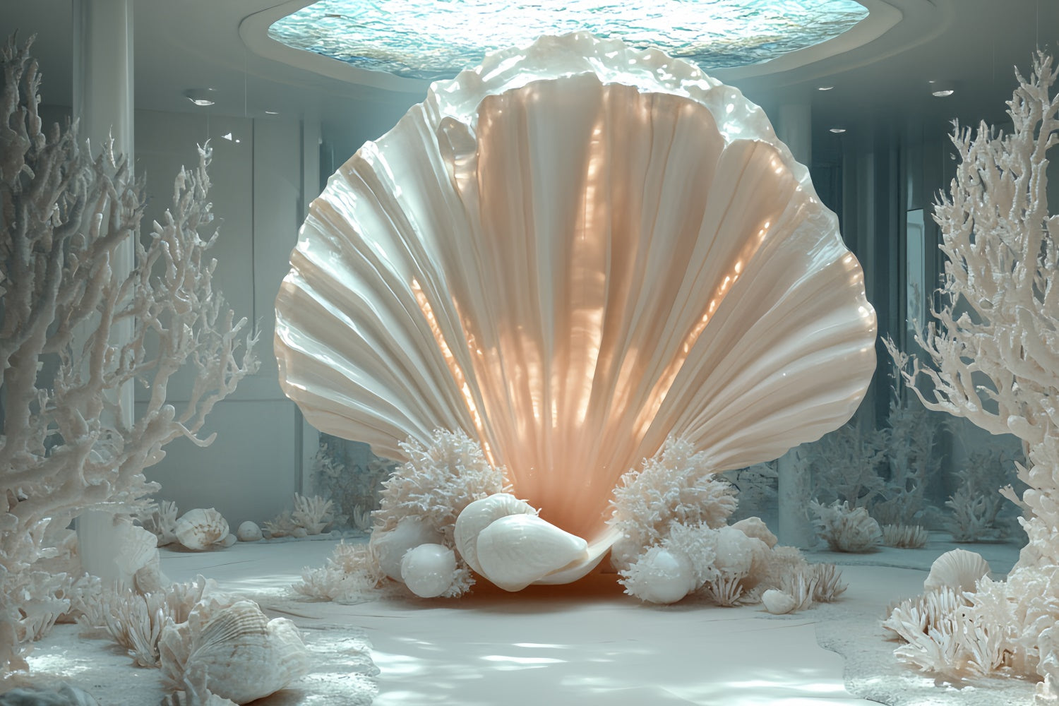 Summer Backdrops Ivory Shell Dreams Coral Backdrop UK CSH5-107