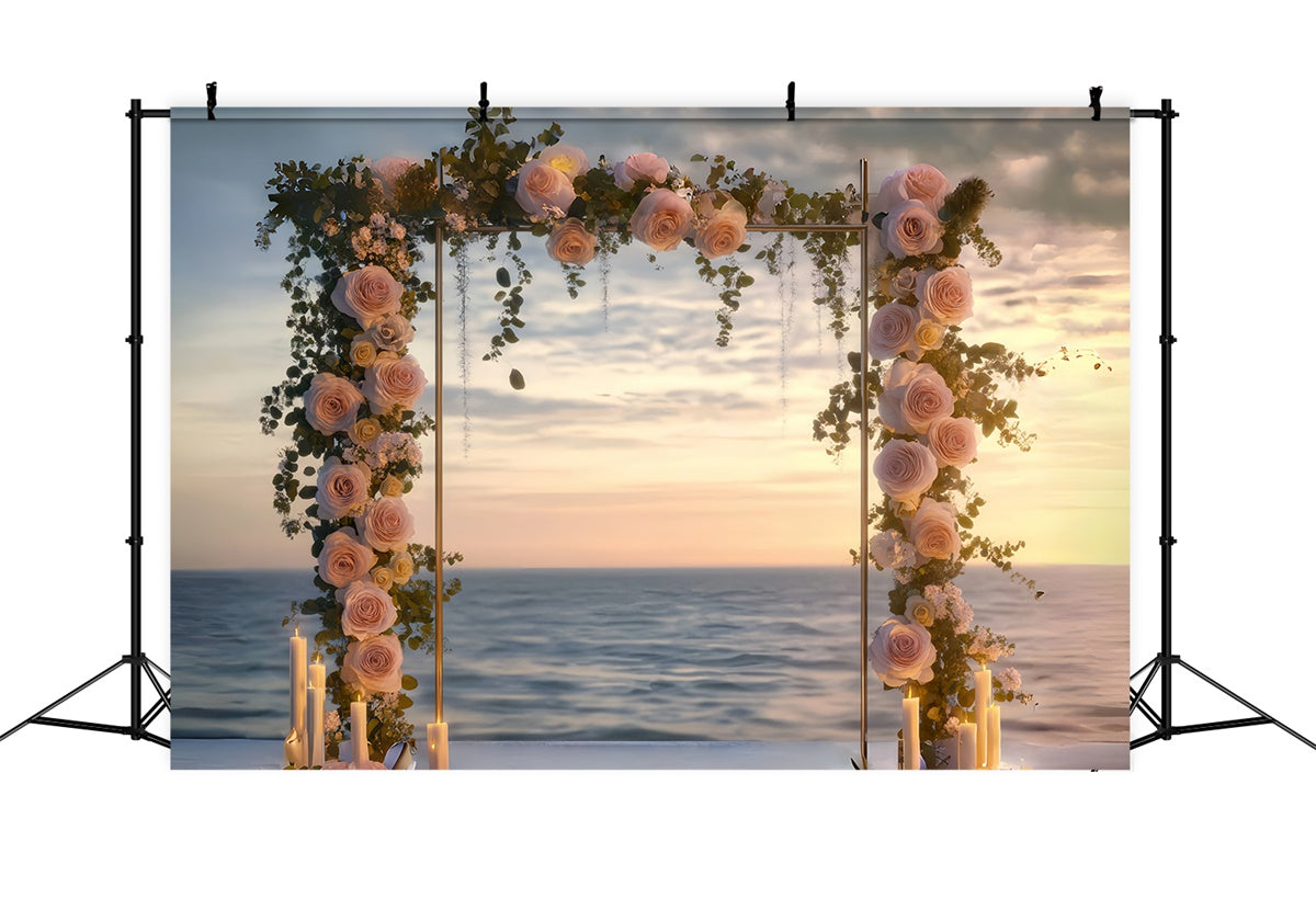 Beach Photo Backdrop Sunset Floral Arch Summer Backdrop UK CSH5-109