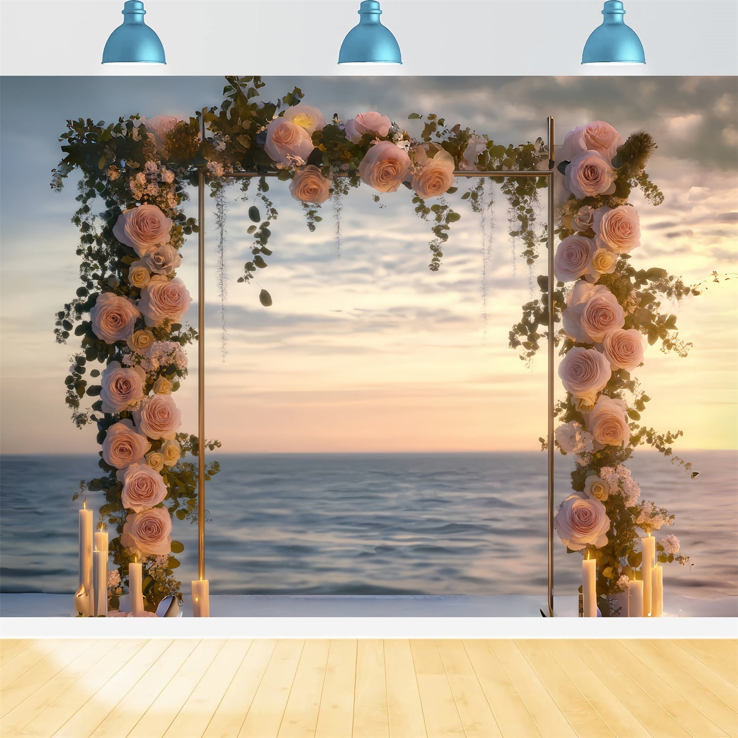 Beach Photo Backdrop Sunset Floral Arch Summer Backdrop UK CSH5-109